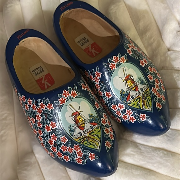 Wooden clogs shoes HOLLAND blue windmill flowers 29/30 kids 11.5 12 - Picture 9 of 9